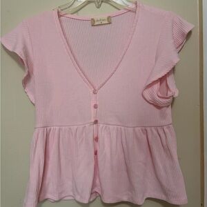 Altar'd State Pink Ruffle Sleeve Top